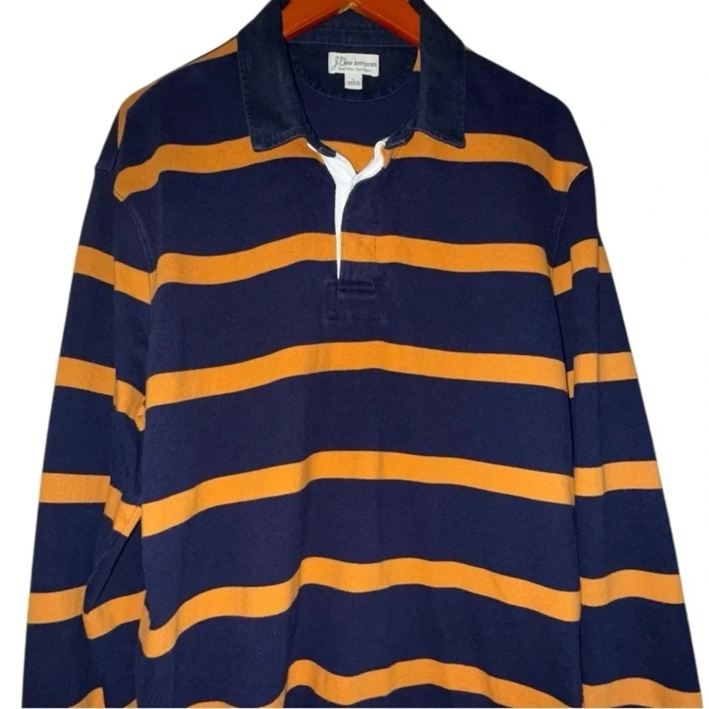 J. Crew Blue & Orange Stripe Preppy Academia Old Money Rugby Shirt Size L